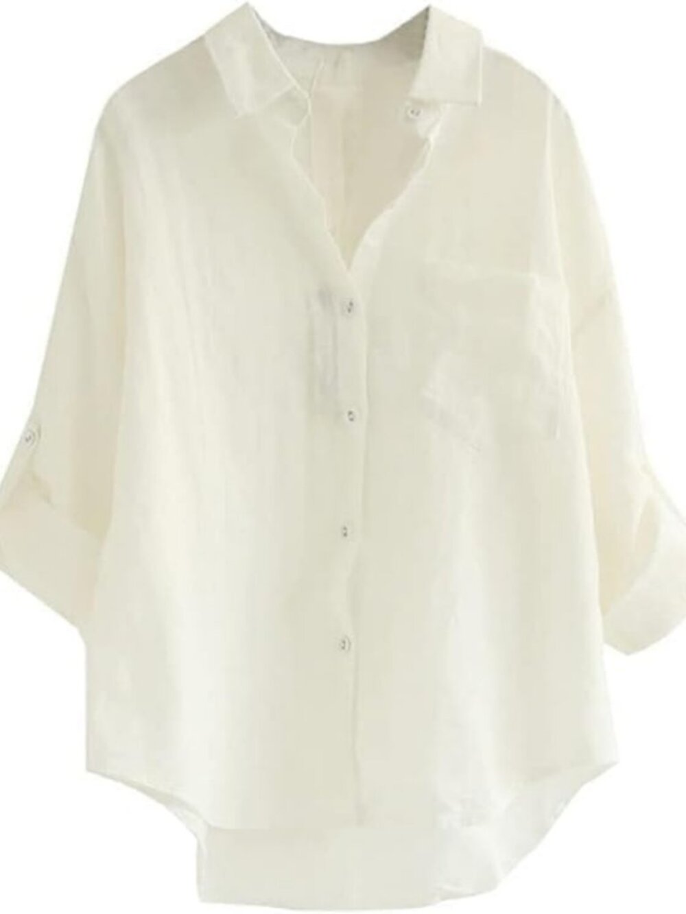 Chic Women's Linen High Low Blouse with Roll-Up Sleeves - Perfect Summer Top